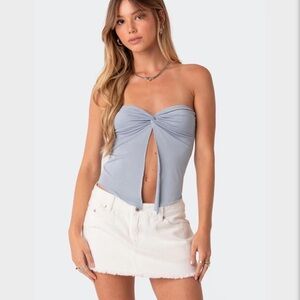 Edikted blue twisted knot bust top